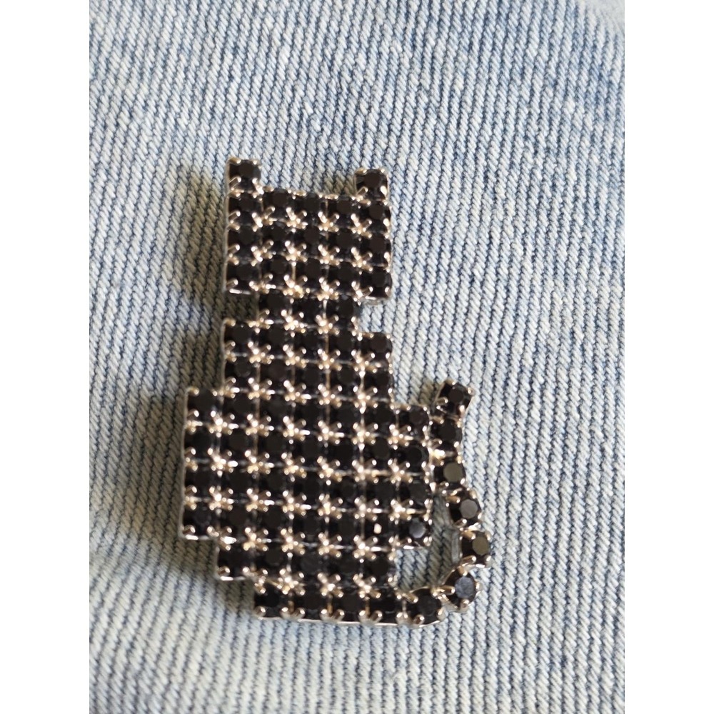 Dorothy Bauer Vintage Rhinestone Brooch Jet Black Kitty Cat Silver Tone Pin